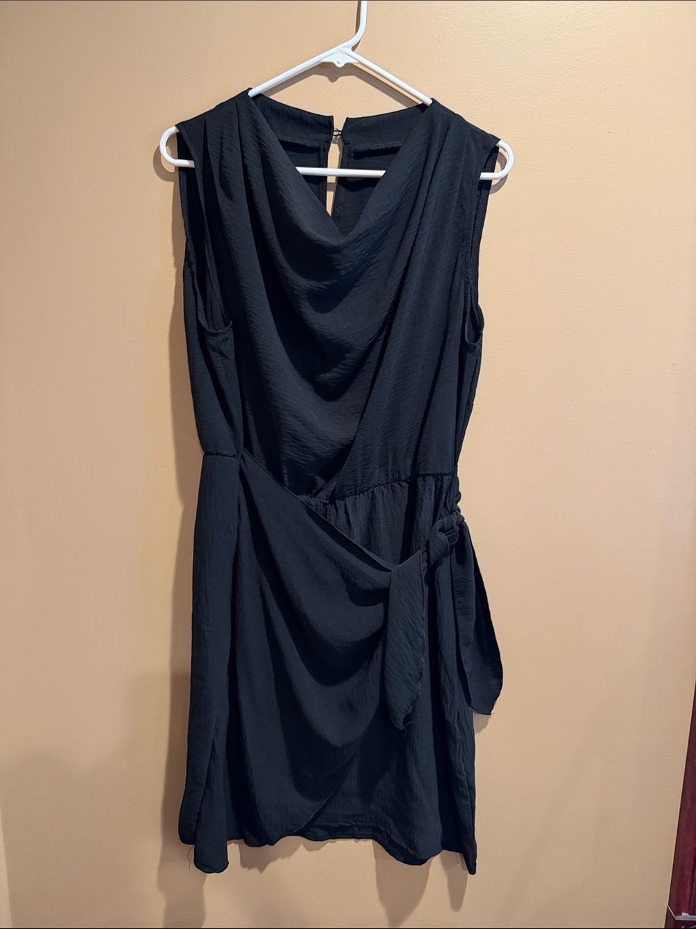 SHEIN Black Sleeveless Cowl Neck Waist Tie Mini Dress